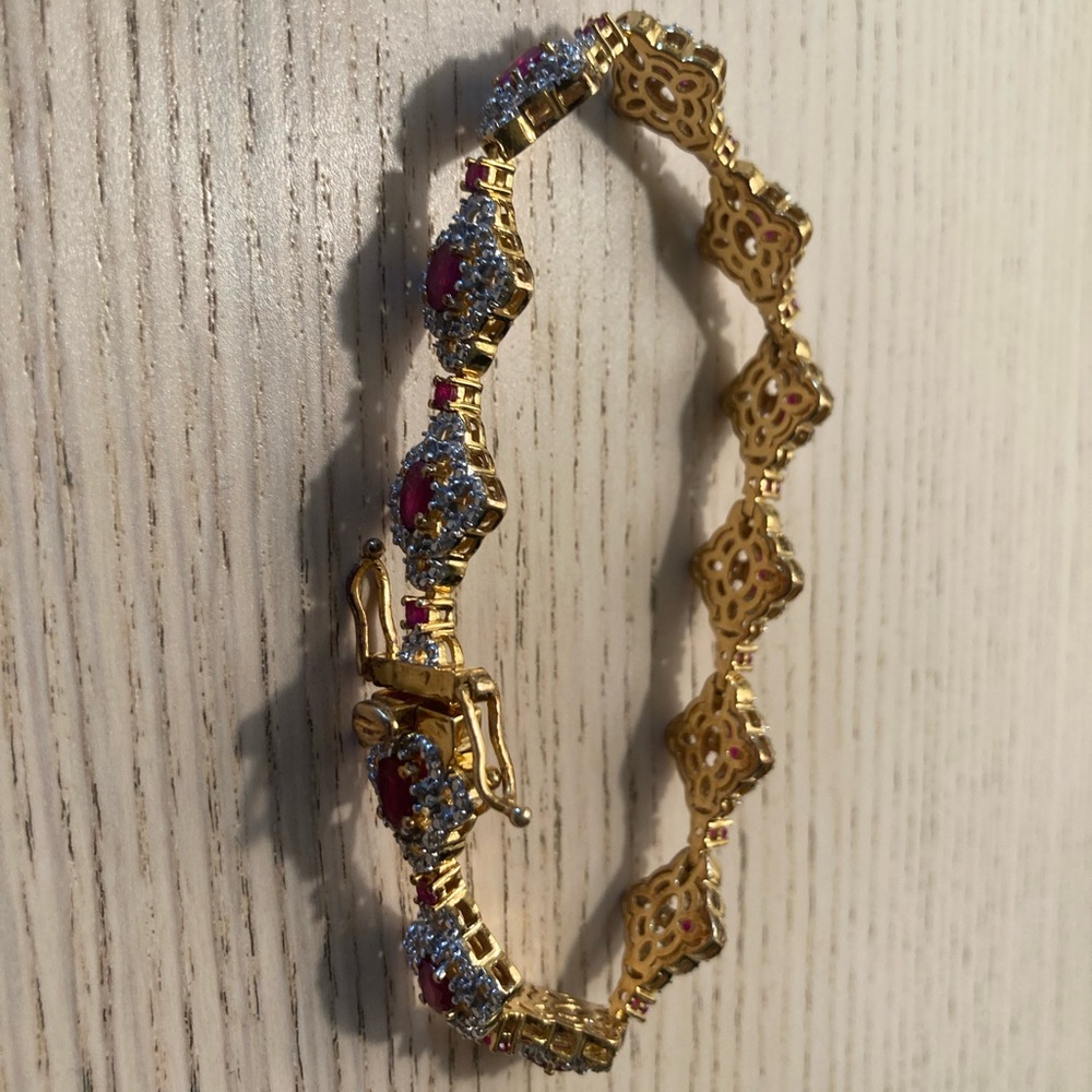 SS Bracelet 5x3 Burmese Ruby & White Vermeil